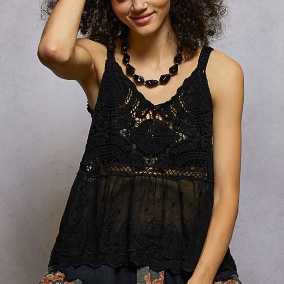 ***POL Floral Black Crochet Tank - Picture 4 of 6